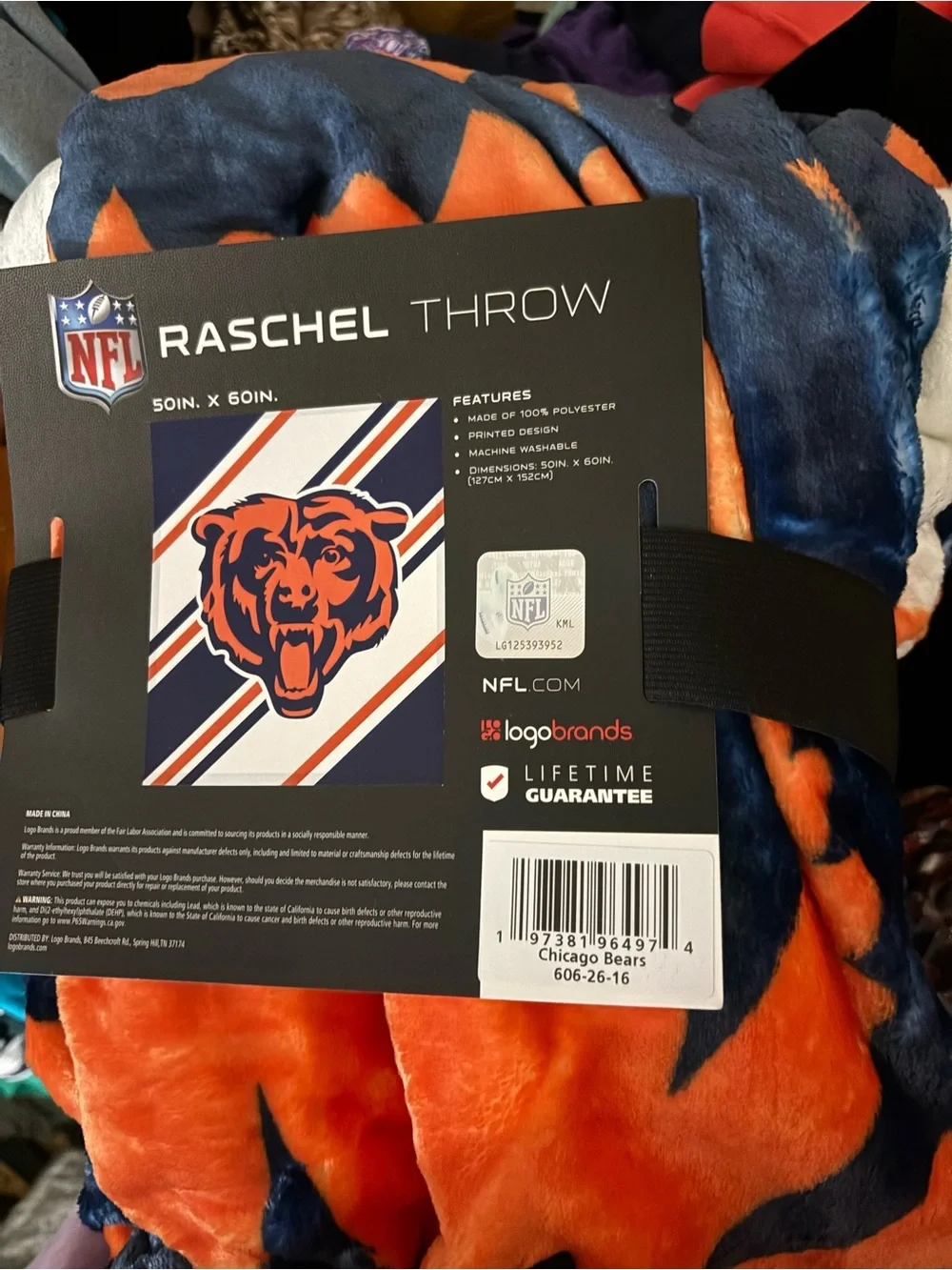 NFL Chicago Bears Raschel Throw in Navy, Orange, White